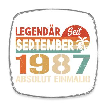 1987 September Vintage Geburtstagsgeschenk 1987 - Viereckiger Kühlschrankmagnet - Weiß - Vorne