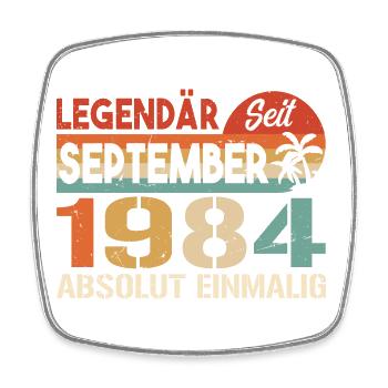 1984 September Vintage Geburtstagsgeschenk 1984 - Viereckiger Kühlschrankmagnet - Weiß - Vorne