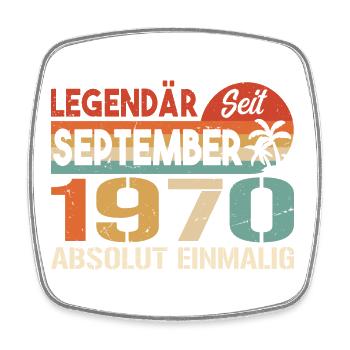 1970 September Vintage Geburtstagsgeschenk 1970 - Viereckiger Kühlschrankmagnet - Weiß - Vorne