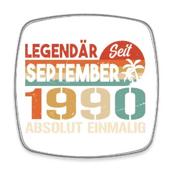 1990 September Vintage Geburtstagsgeschenk 1990 - Viereckiger Kühlschrankmagnet - Weiß - Vorne
