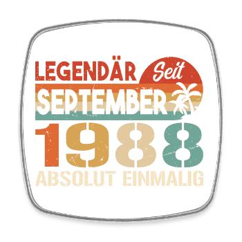 1988 September Vintage Geburtstagsgeschenk 1988 - Viereckiger Kühlschrankmagnet - Weiß - Vorne