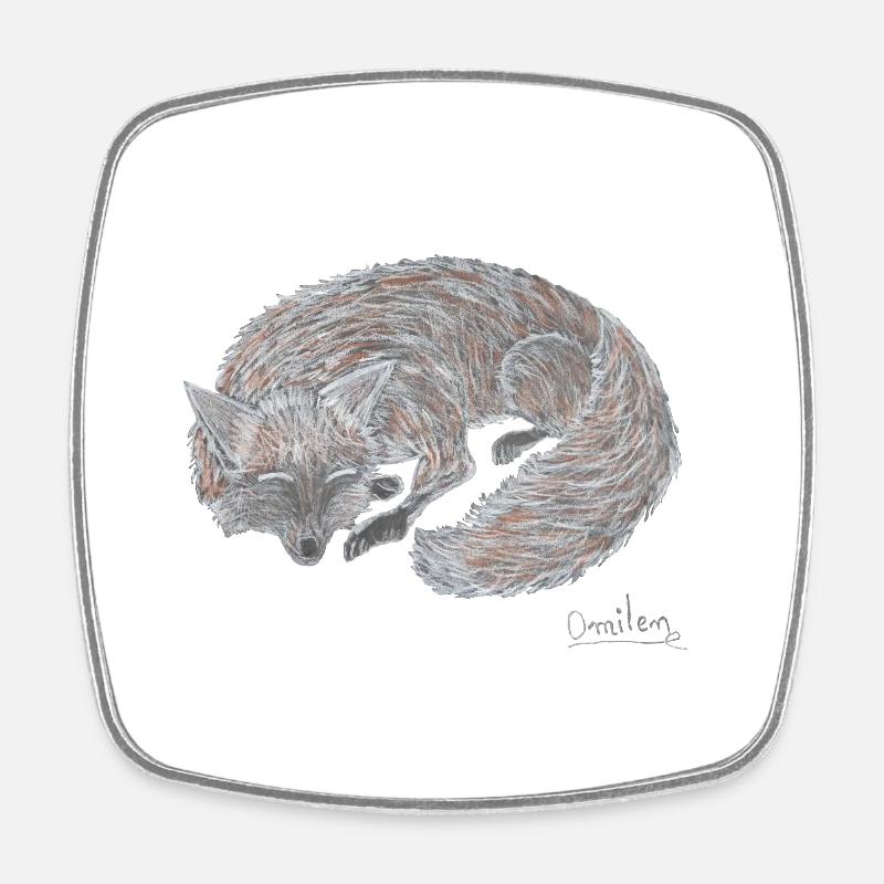 The fox sleeps - Square fridge magnet - white