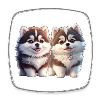 chiots malamutes - Magnet carré - blanc - Devant