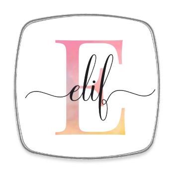 E| Monogramm | Name | Elif |Watercolor - Viereckiger Kühlschrankmagnet - Weiß - Vorne