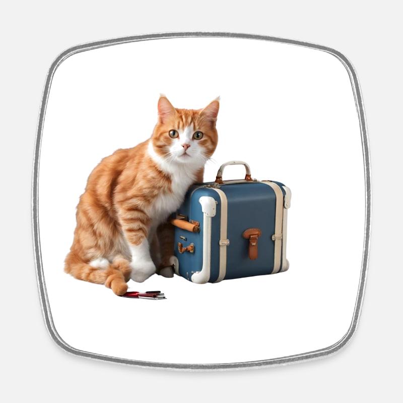 Chat fantaisiste avec conception de valise de voyage - Magnet carré - blanc
