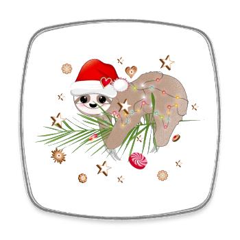 paresseux drôle avec branche de sapin pour Noël - Magnet carré - blanc - Devant