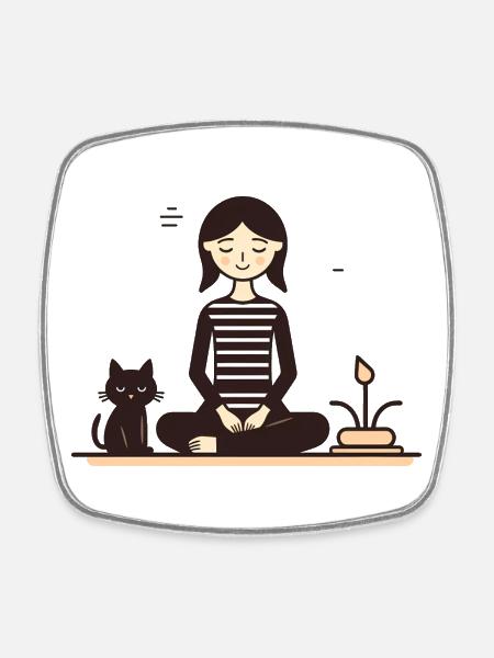 Relaxing with a cat - Square fridge magnet - white