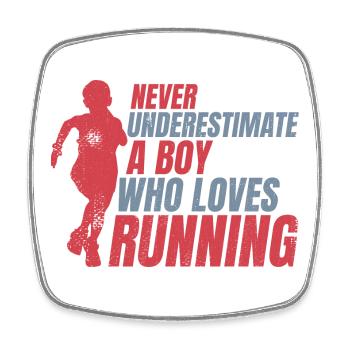 Never underestimate a small runner - Square fridge magnet - white - Front