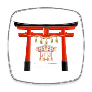 Hakone - jinja, torii, Ashi Lake, Japan Drawing - Square fridge magnet - white - Front