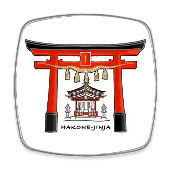 Hakone - jinja, torii, Ashi Lake, Japan Drawing - Square fridge magnet - white - Front