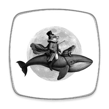 True Moon Love – Ein Fuchs fliegt auf einem Wal - Viereckiger Kühlschrankmagnet - Weiß - Vorne