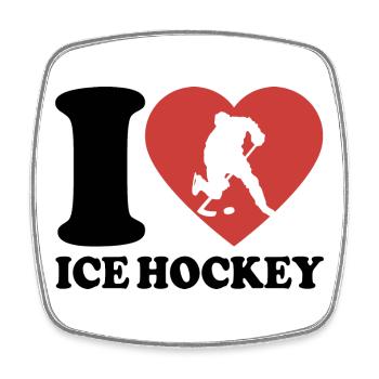 I Love Ice Hockey - Heart - Hobby - Square fridge magnet - white - Front
