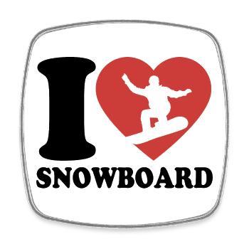 I Love Snowboard - Heart - Hobby - Square fridge magnet - white - Front
