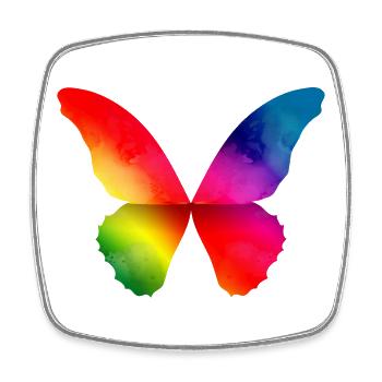 Schmetterling Form in kräftigen Regenbogen Farben - Viereckiger Kühlschrankmagnet - Weiß - Vorne