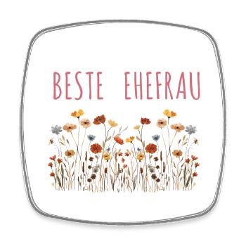 Beste Ehefrau! Floral, personalisierbar - Viereckiger Kühlschrankmagnet - Weiß - Vorne