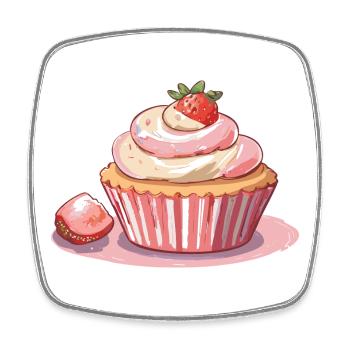 Cupcake Strawberry - Viereckiger Kühlschrankmagnet - Weiß - Vorne