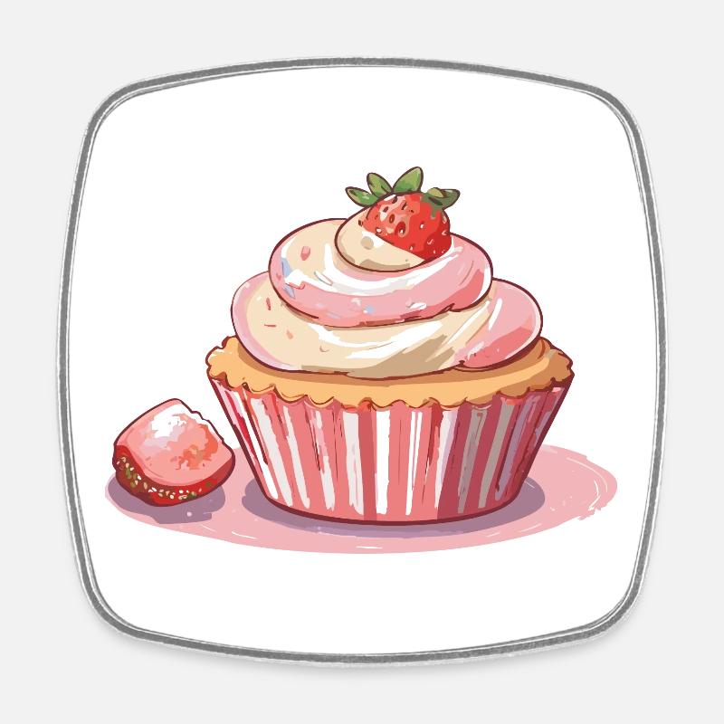 Cupcake Fraise - Magnet carré - blanc
