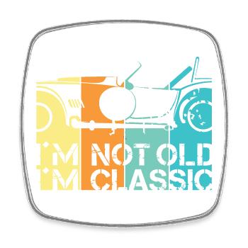 lustige Sprüche Alter Klassiker Auto Oldtimer Logo - Viereckiger Kühlschrankmagnet - Weiß - Vorne