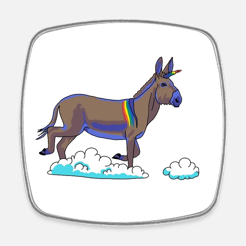 Rainbow Unicorn on Clouds - Square fridge magnet - white