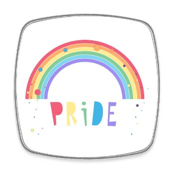 bunter Pride Schriftzug mit Regenbogen - Viereckiger Kühlschrankmagnet - Weiß - Vorne