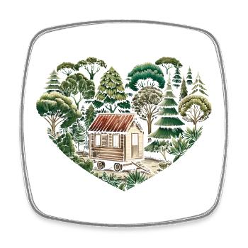 living close to nature with a tiny house in the forest - Square fridge magnet - white - Front
