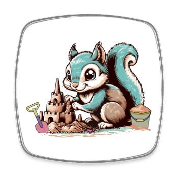Niedliches Cartoon-Eichhörnchen im Sandkasten - Viereckiger Kühlschrankmagnet - Weiß - Vorne