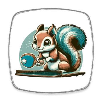 Mignon écureuil de dessin animé jouant au tennis de table - Magnet carré - blanc - Devant