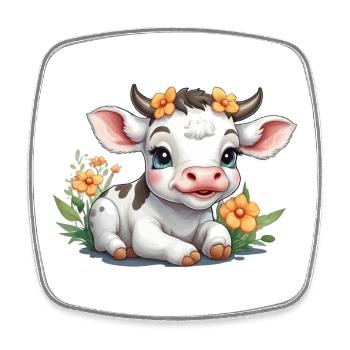 Niedliche Baby-Kuh Kalb auf Blumenwiese - Viereckiger Kühlschrankmagnet - Weiß - Vorne