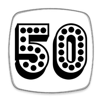 50. 50 ANS. 50e ANNIVERSAIRE. ANNIVERSAIRE 50 ANS. - Magnet carré - blanc - Devant