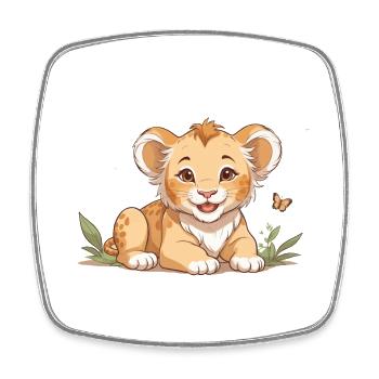 Lion cub with butterflies - Square fridge magnet - white - Front