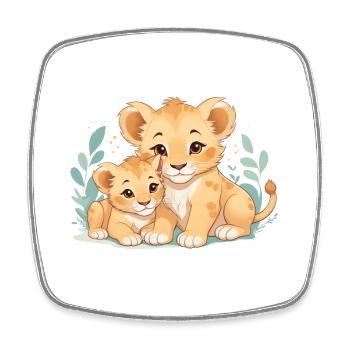 cuddling lion cubs - Square fridge magnet - white - Front