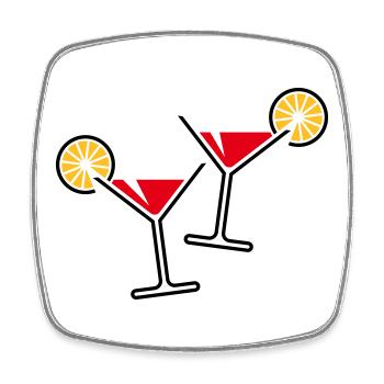 2 Cocktail Glasses / Martini / Cheers + (Red) - Square fridge magnet - white - Front