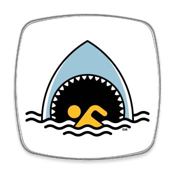 Hai Und Schwimmer (Haifisch / Schwimmen / 3C) - Viereckiger Kühlschrankmagnet - Weiß - Vorne