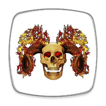 Totenkopf mit Hörner in Flammen - Viereckiger Kühlschrankmagnet - Weiß - Vorne