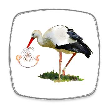 Cigogne avec bébé dans une écharpe - Magnet carré - blanc - Devant