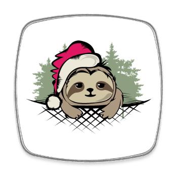 Sloth Christmas Woodland Tree Santa Claus Logo - Square fridge magnet - white - Front