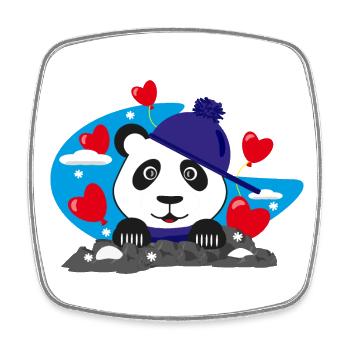 Panda im Winter mit sehr vielen Herzen. - Viereckiger Kühlschrankmagnet - Weiß - Vorne