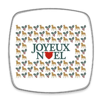 Joyeux Noël tête de cœur staffie et motif de houx - Magnet carré - blanc - Devant
