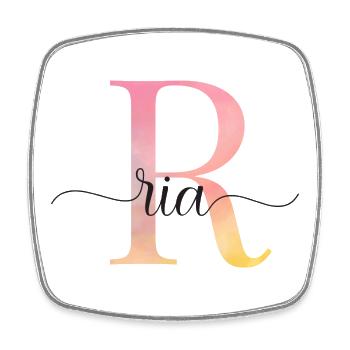 L | Monogramme | Nom | Ria |Aquarelle - Magnet carré - blanc - Devant