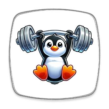Cute cartoon penguin with dumbbell pull-up head - Square fridge magnet - white - Front