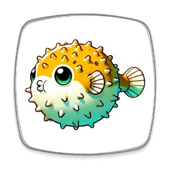 Kugelfisch - Viereckiger Kühlschrankmagnet - Weiß - Vorne
