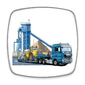 Low-loader in the gravel plant - Square fridge magnet - white - Front