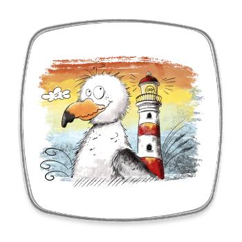 Möwe Urlaub Meer Leuchtturm Sonnenuntergang - Viereckiger Kühlschrankmagnet - Weiß - Vorne
