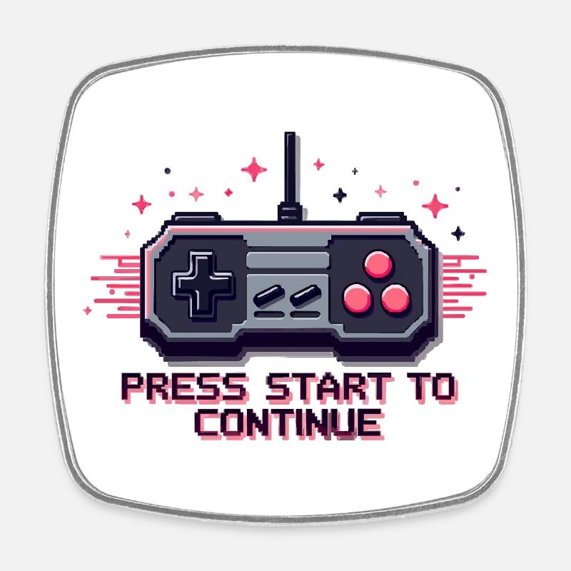 Press Start - Retro Gaming - Viereckiger Kühlschrankmagnet - Weiß