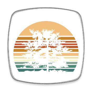 Forest illustration with retro colors vintage tree - Square fridge magnet - white - Front