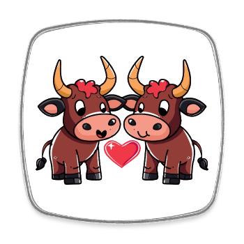 Stier Paar Herz - Viereckiger Kühlschrankmagnet - Weiß - Vorne