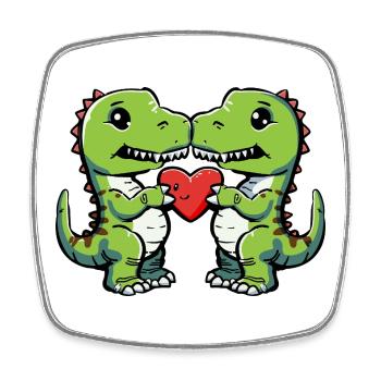 Dinosaure T-Rex Couple Coeur - Magnet carré - blanc - Devant