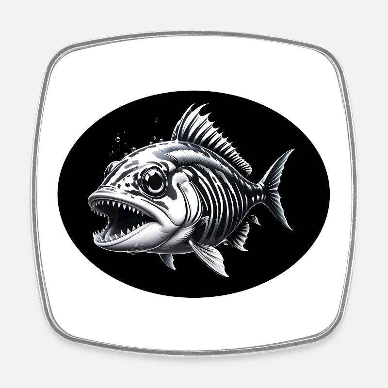 Squelette de poisson - Magnet carré - blanc