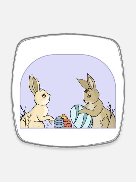 Lapins mignons avec des œufs - Magnet carré - blanc