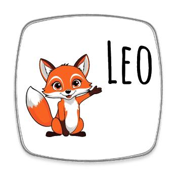 Fuchs Leo - Mein Name ist Leo - Süßes Waldtier - Viereckiger Kühlschrankmagnet - Weiß - Vorne
